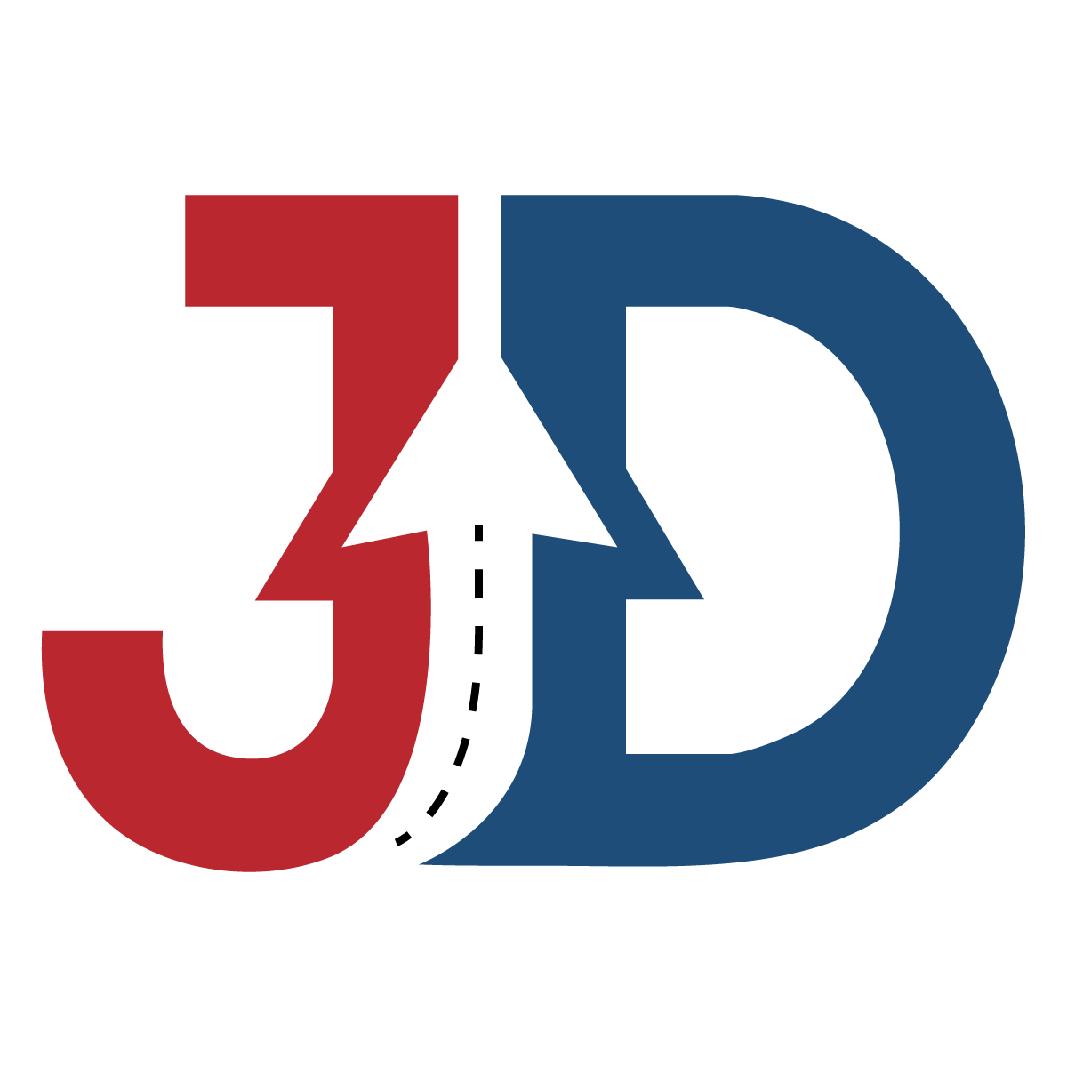 A stylized logo combining the letters J and D with an arrow.