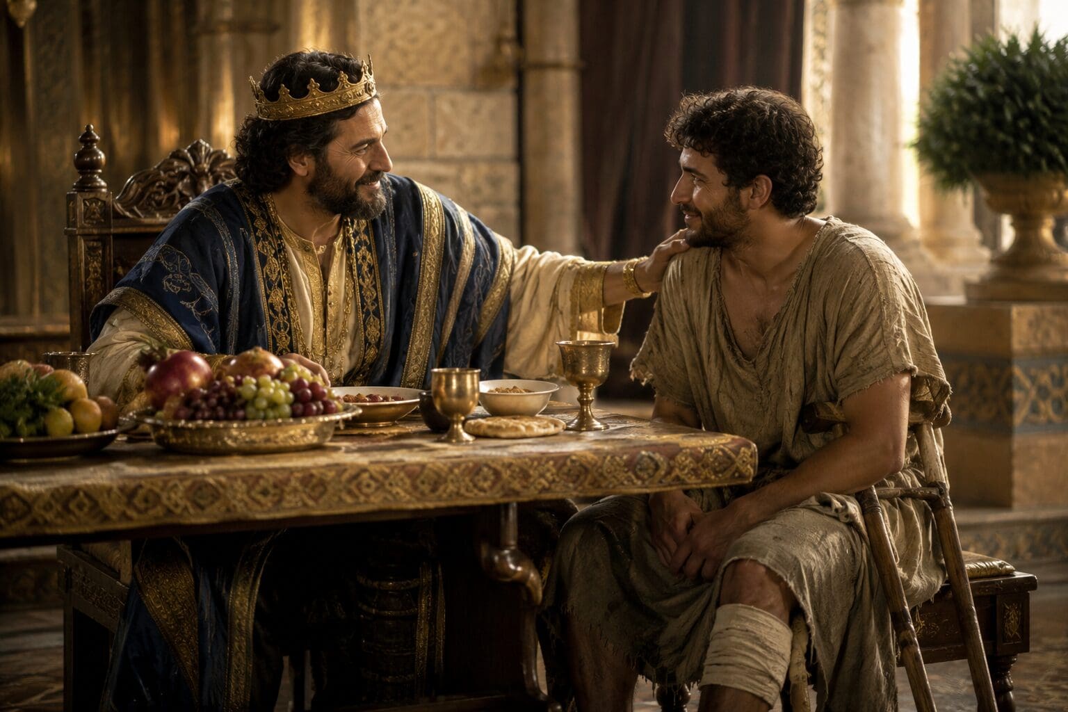 King comforting a wounded man