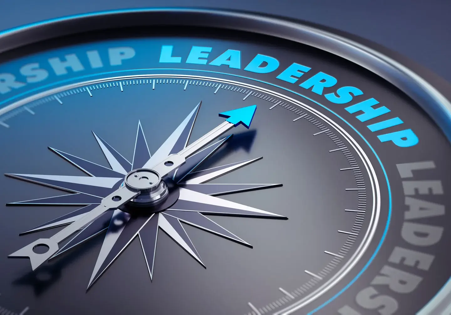 Compass pointing to the word 'Leadership'.